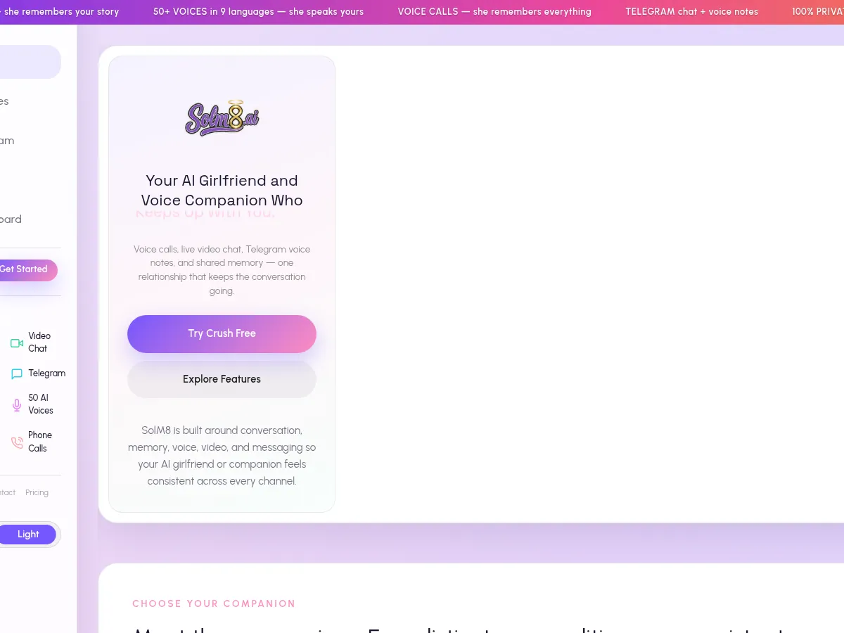A heavily blurred, censored capture of the Solm8 AI homepage — only soft shapes are visible, no explicit or readable content
