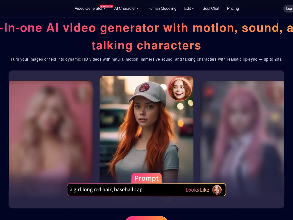 A heavily blurred, censored capture of the Soul Chat homepage — only soft shapes are visible, no explicit or readable content