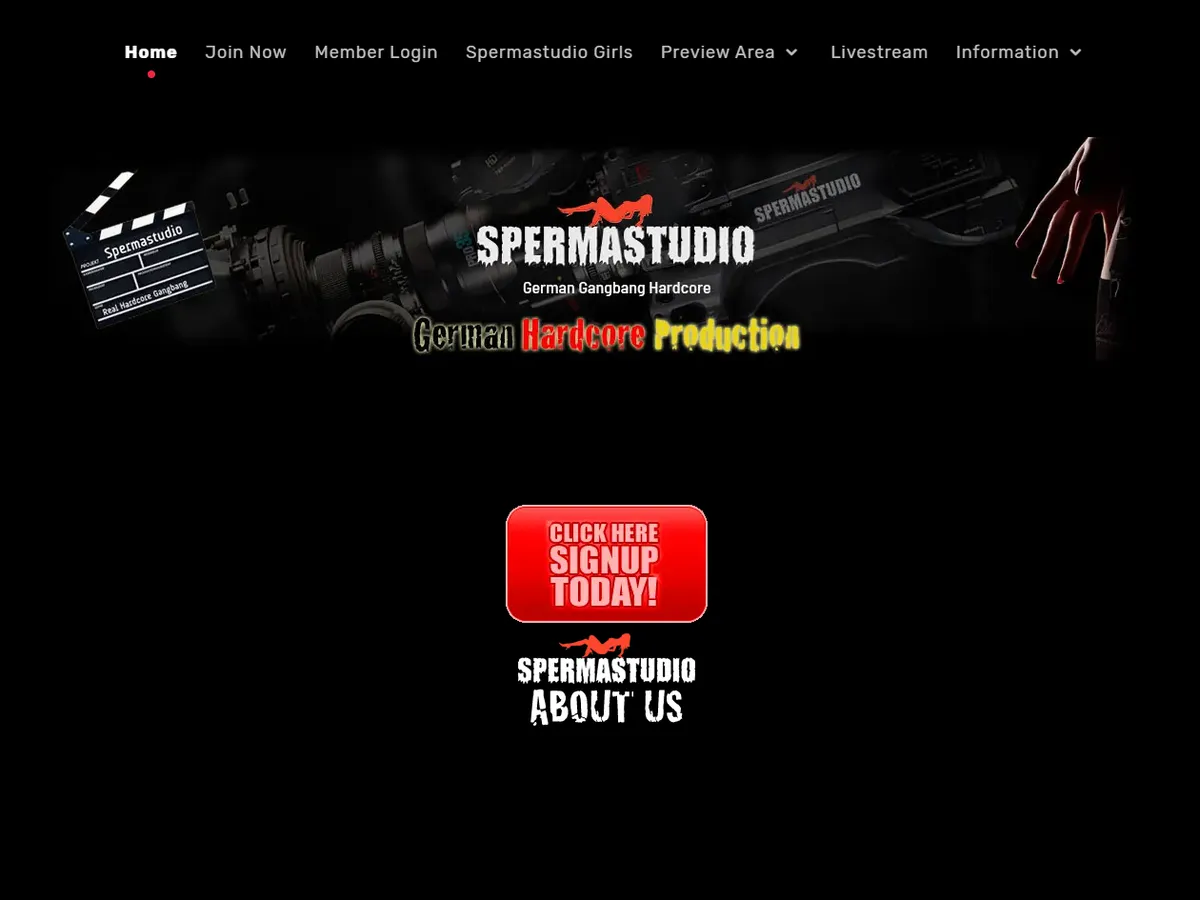 A heavily blurred, censored capture of the SpermaStudio homepage โ only soft shapes are visible, no explicit or readable content