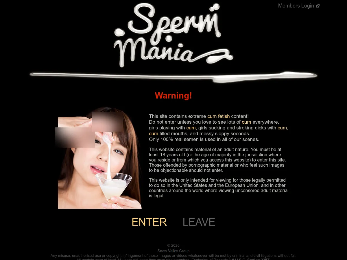 A heavily blurred, censored capture of the Sperm Mania homepage โ only soft shapes are visible, no explicit or readable content