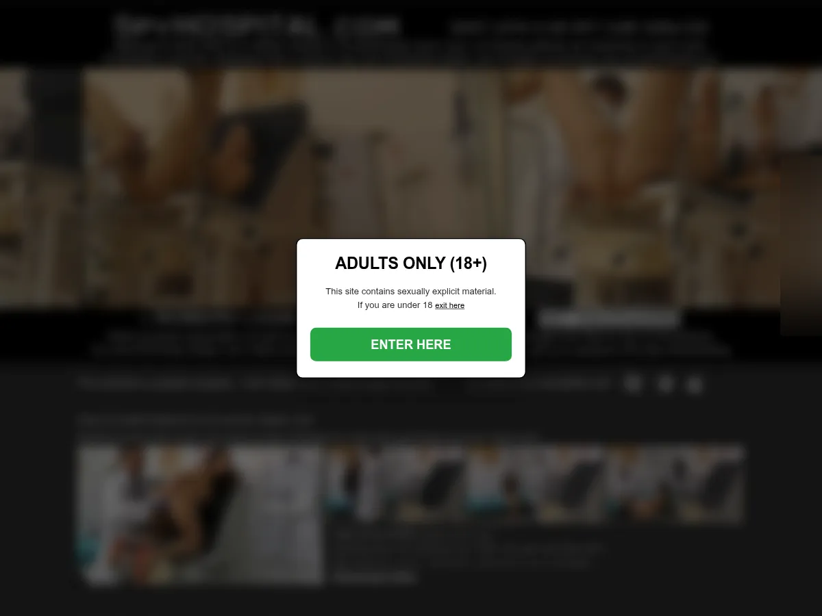 A heavily blurred, censored capture of the Spy Hospital homepage — only soft shapes are visible, no explicit or readable content