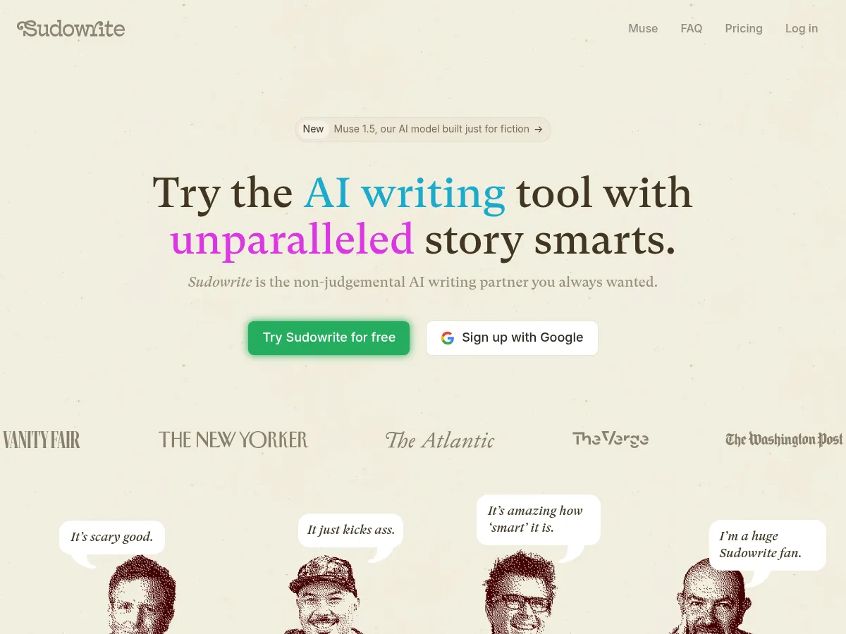 A heavily blurred, censored capture of the SudoWrite homepage — only soft shapes are visible, no explicit or readable content
