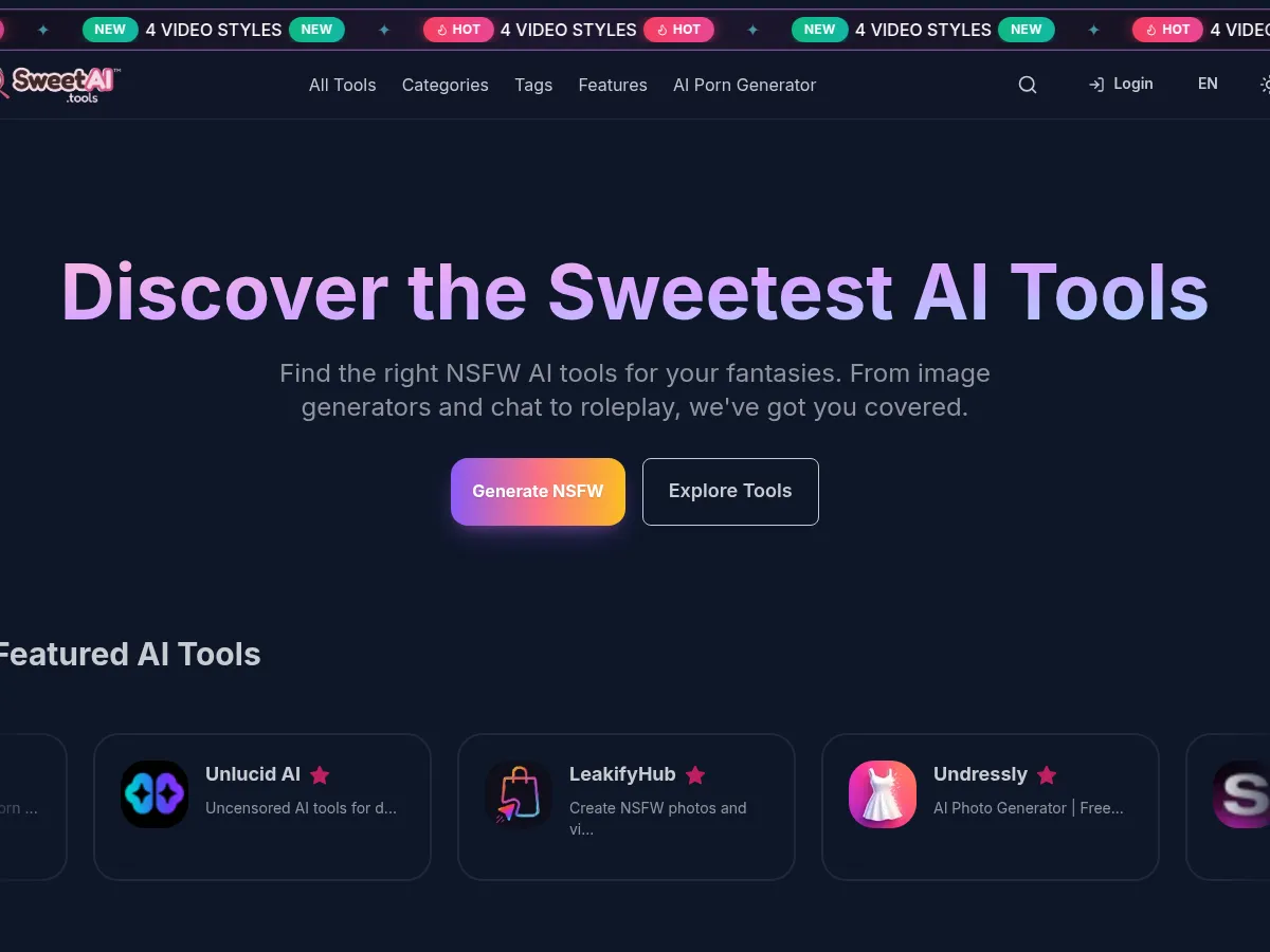 A heavily blurred, censored capture of the Sweet AI Tools homepage — only soft shapes are visible, no explicit or readable content