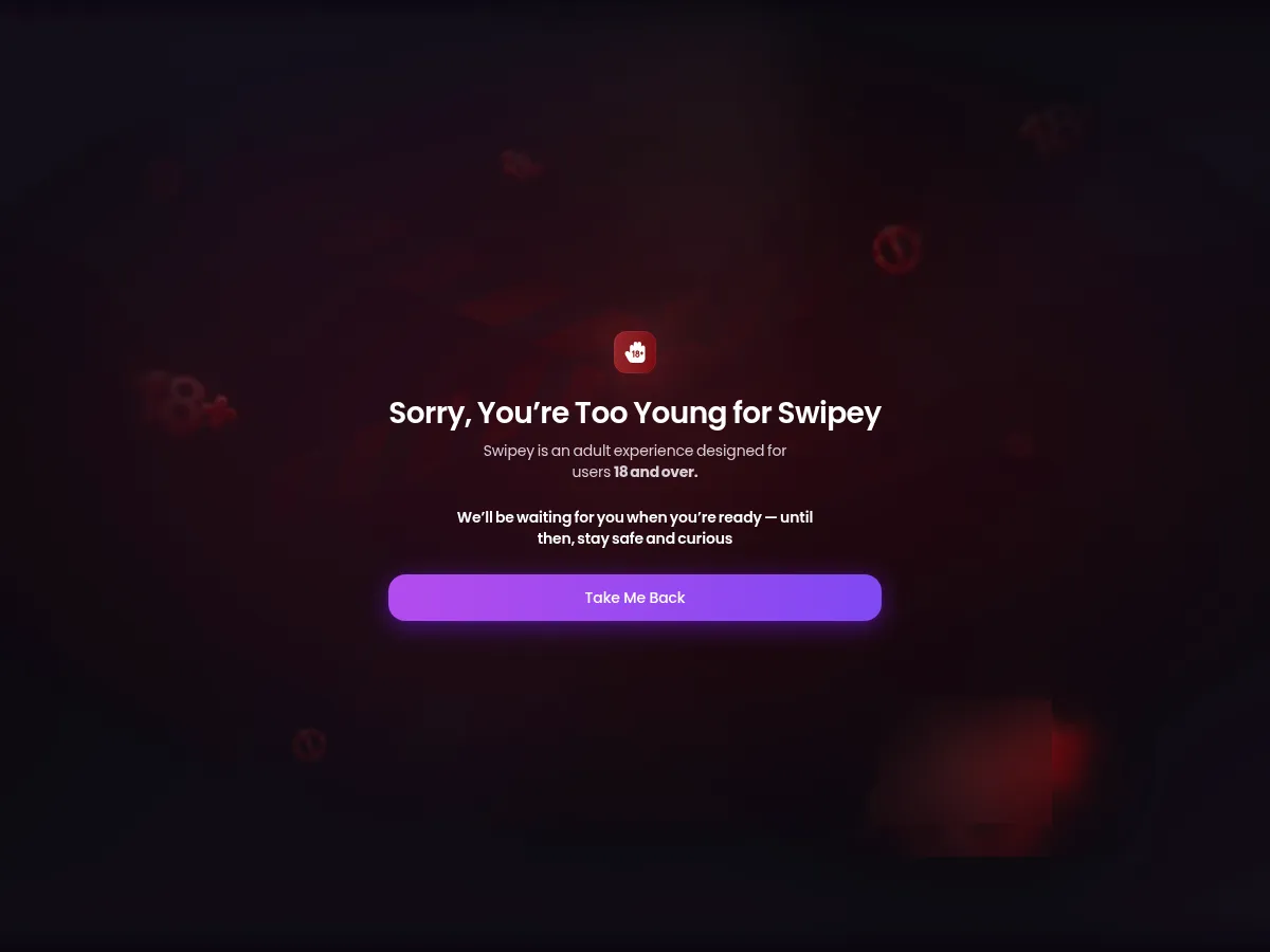A heavily blurred, censored capture of the Swipey AI homepage — only soft shapes are visible, no explicit or readable content