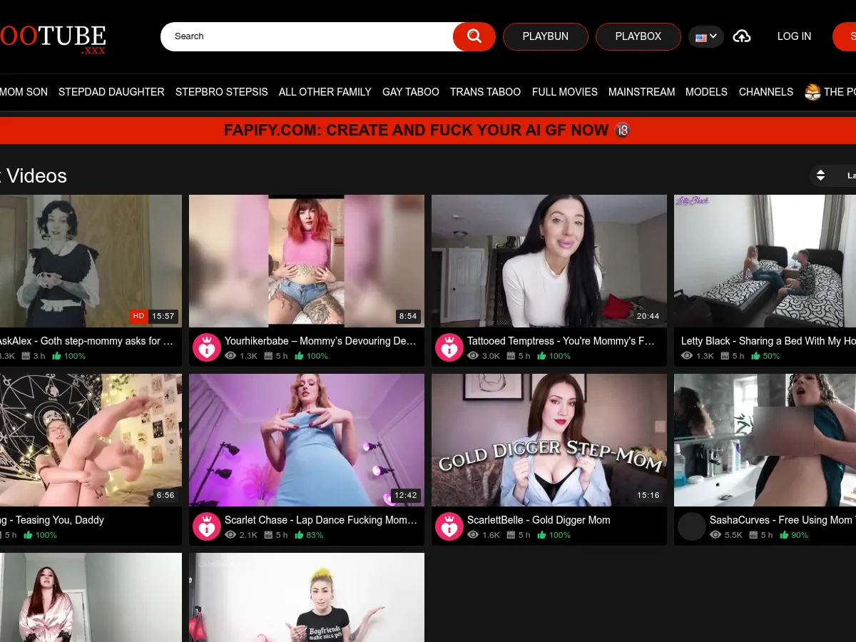 A heavily blurred, censored capture of the TabooTube homepage — only soft shapes are visible, no explicit or readable content