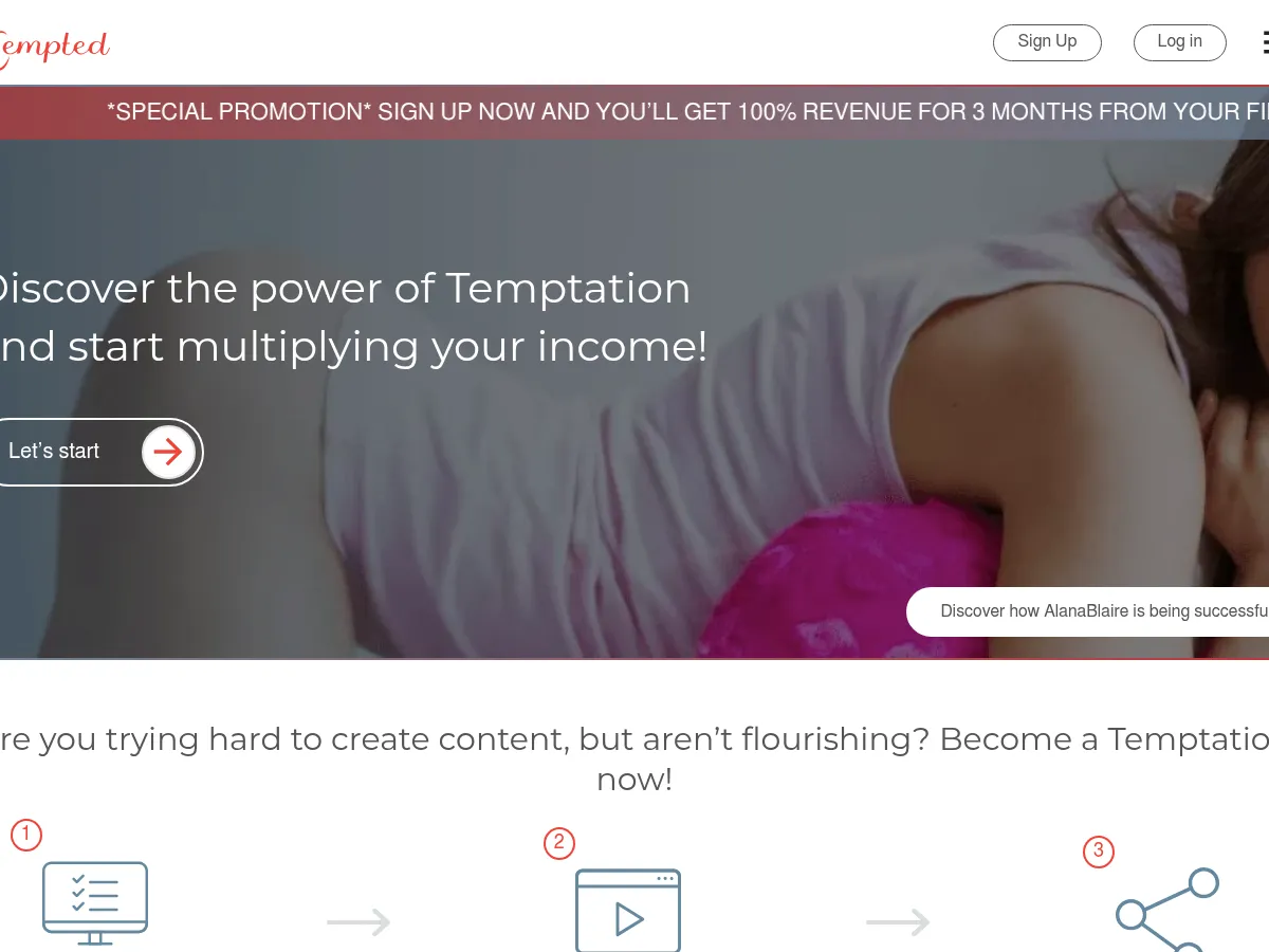 A heavily blurred, censored capture of the Tempted homepage โ only soft shapes are visible, no explicit or readable content