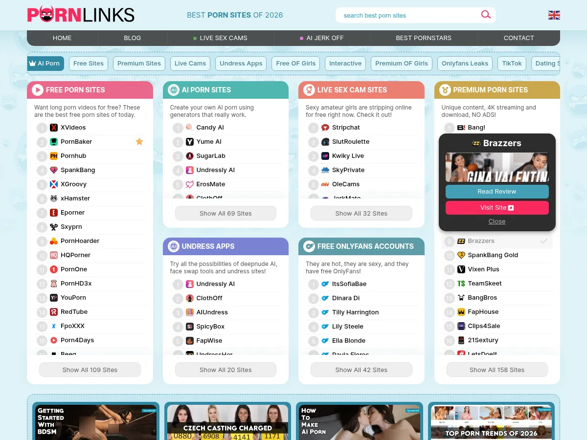 A heavily blurred, censored capture of the ThePornLinks homepage — only soft shapes are visible, no explicit or readable content