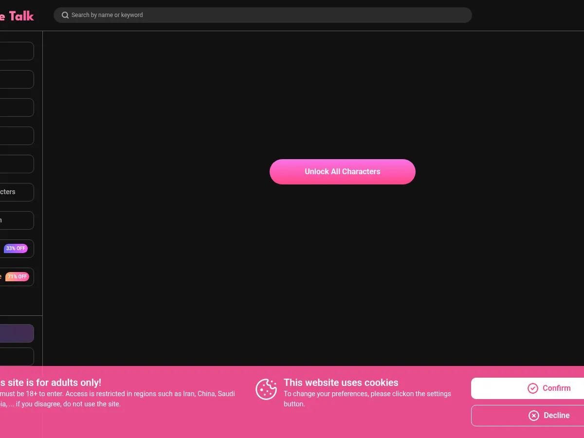 A heavily blurred, censored capture of the Tickle Talk homepage — only soft shapes are visible, no explicit or readable content