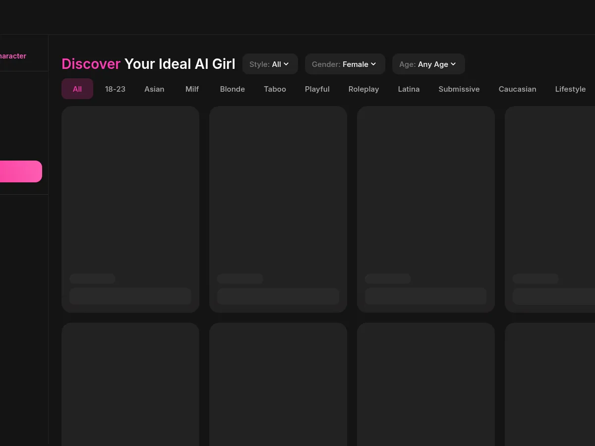 A heavily blurred, censored capture of the Tyan AI homepage — only soft shapes are visible, no explicit or readable content