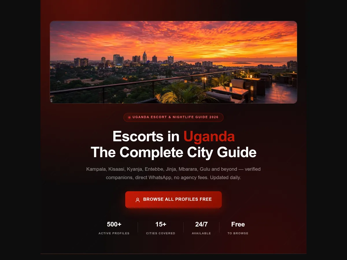 A heavily blurred, censored capture of the Uganda Escorts homepage โ only soft shapes are visible, no explicit or readable content