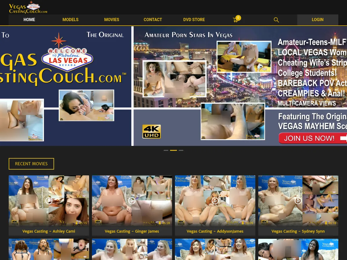 A heavily blurred, censored capture of the Vegas Casting Couch homepage โ only soft shapes are visible, no explicit or readable content