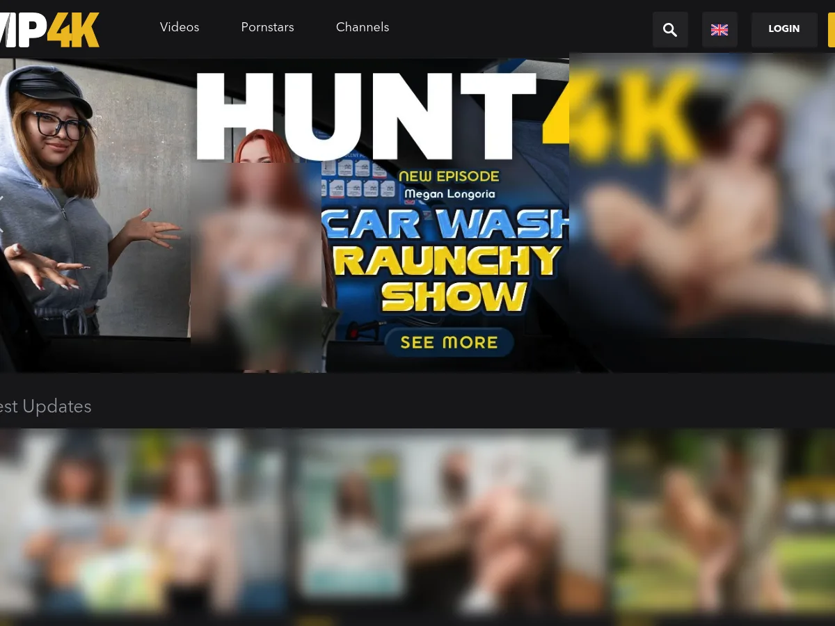 A heavily blurred, censored capture of the Vip4K homepage — only soft shapes are visible, no explicit or readable content