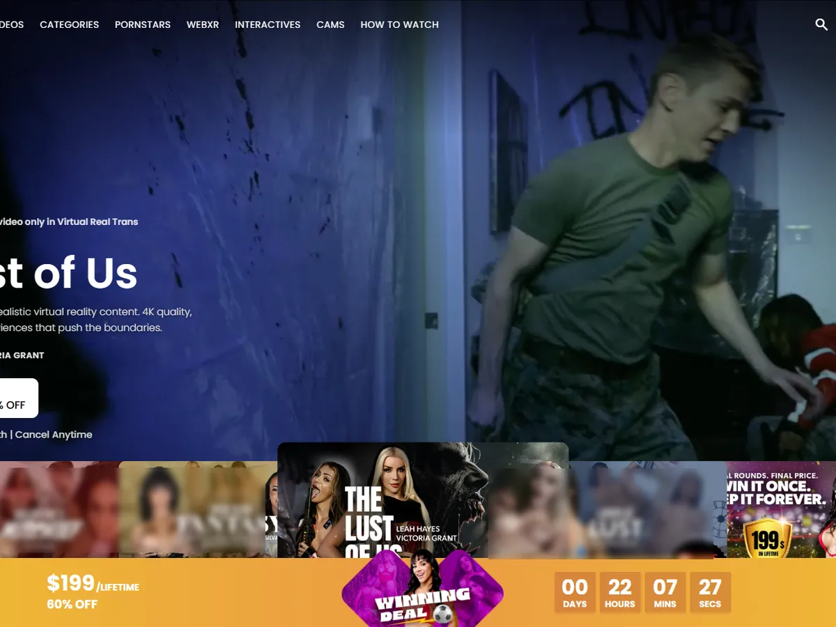 A heavily blurred, censored capture of the VirtualRealTrans homepage โ only soft shapes are visible, no explicit or readable content