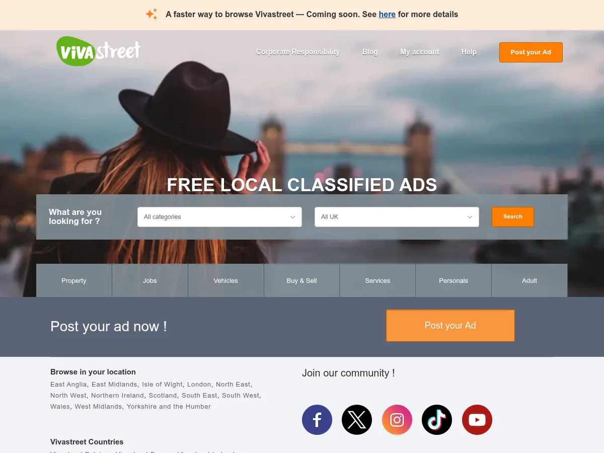 A heavily blurred, censored capture of the VivaStreet homepage โ only soft shapes are visible, no explicit or readable content