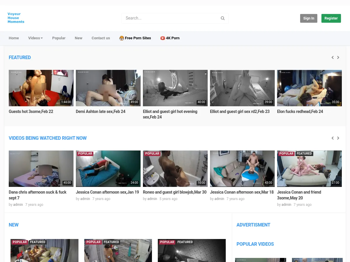 A heavily blurred, censored capture of the Voyeur House Club homepage — only soft shapes are visible, no explicit or readable content