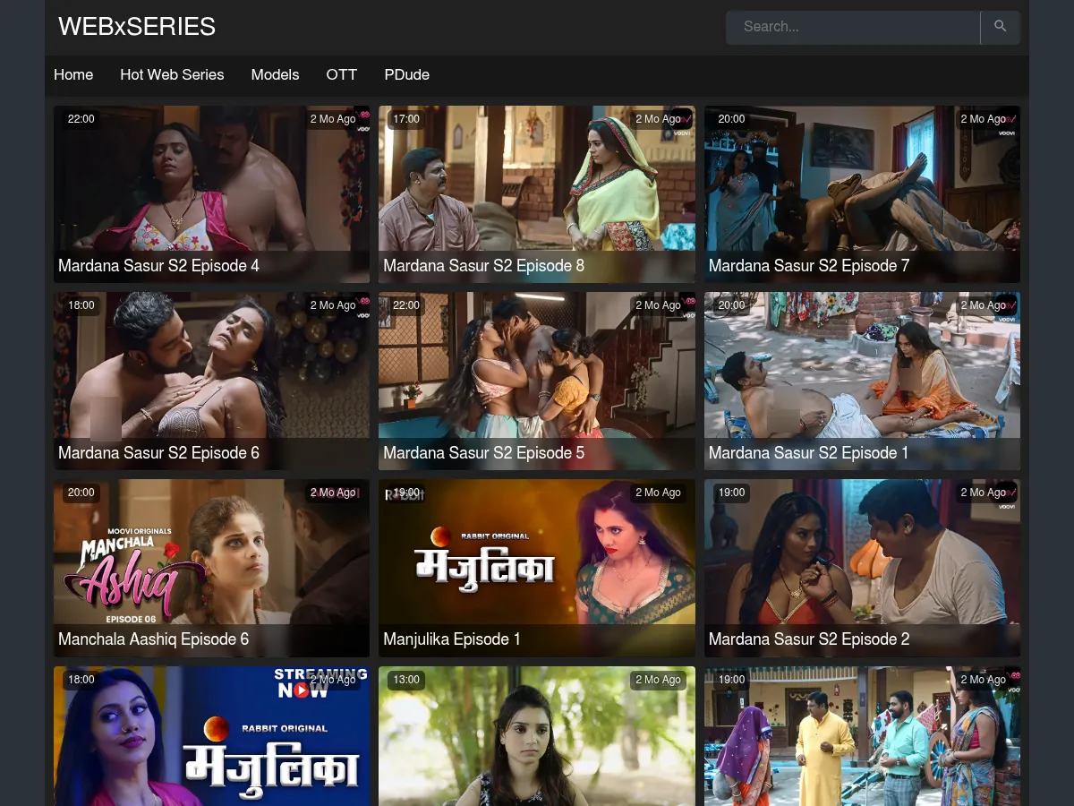 A heavily blurred, censored capture of the WEBxSERIES homepage — only soft shapes are visible, no explicit or readable content