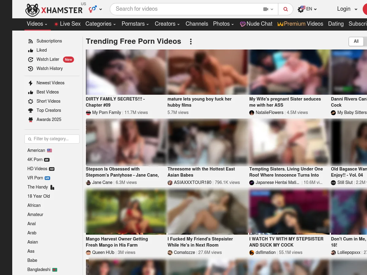 A heavily blurred, censored capture of the xHamster homepage — only soft shapes are visible, no explicit or readable content