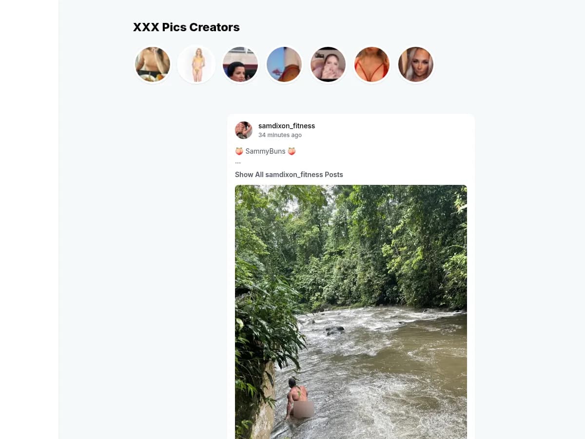 A heavily blurred, censored capture of the XXX Pics homepage — only soft shapes are visible, no explicit or readable content