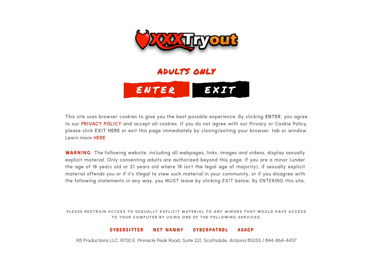 A heavily blurred, censored capture of the XXXTryout homepage โ only soft shapes are visible, no explicit or readable content