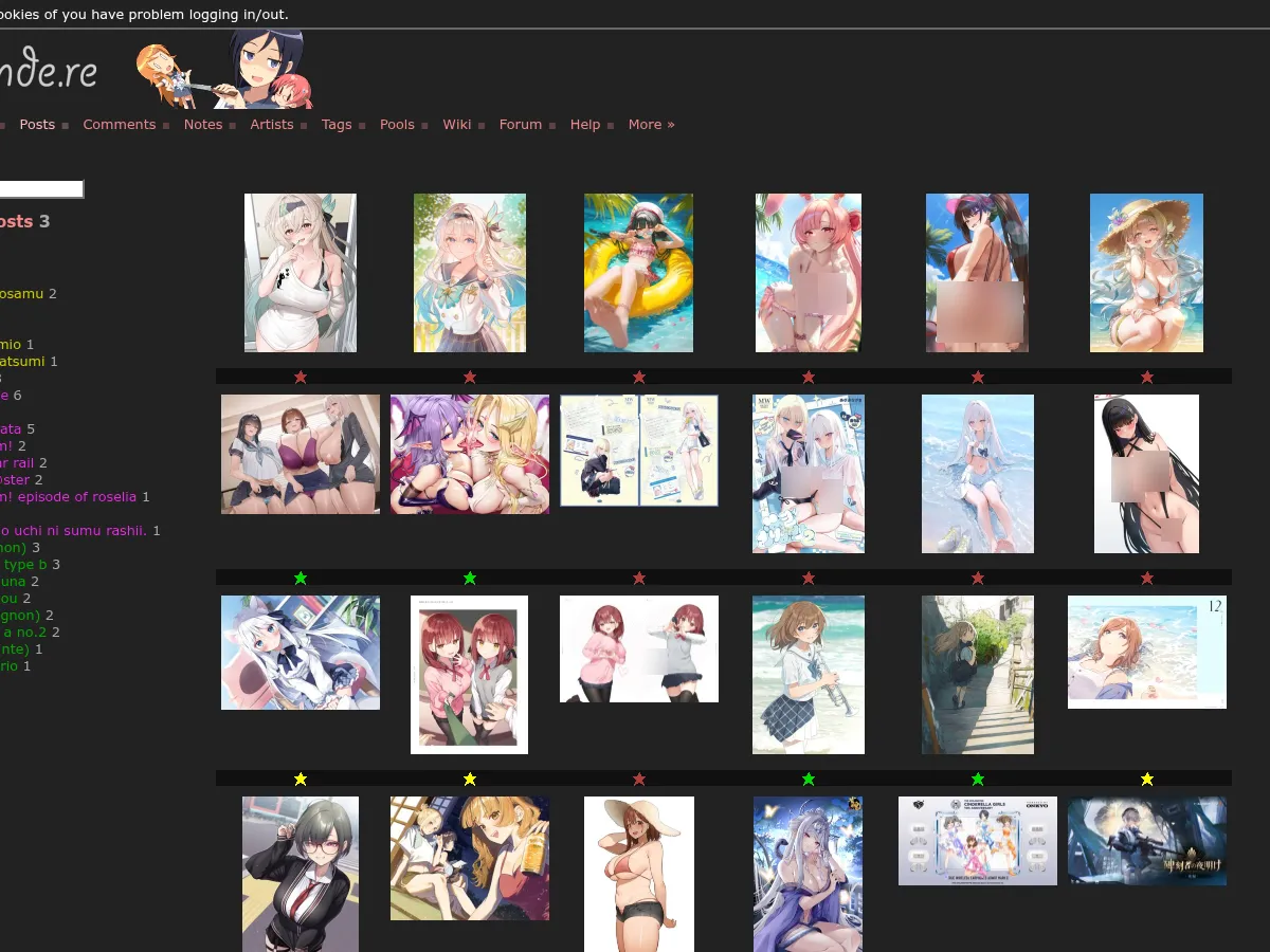 A heavily blurred, censored capture of the Yandere homepage — only soft shapes are visible, no explicit or readable content