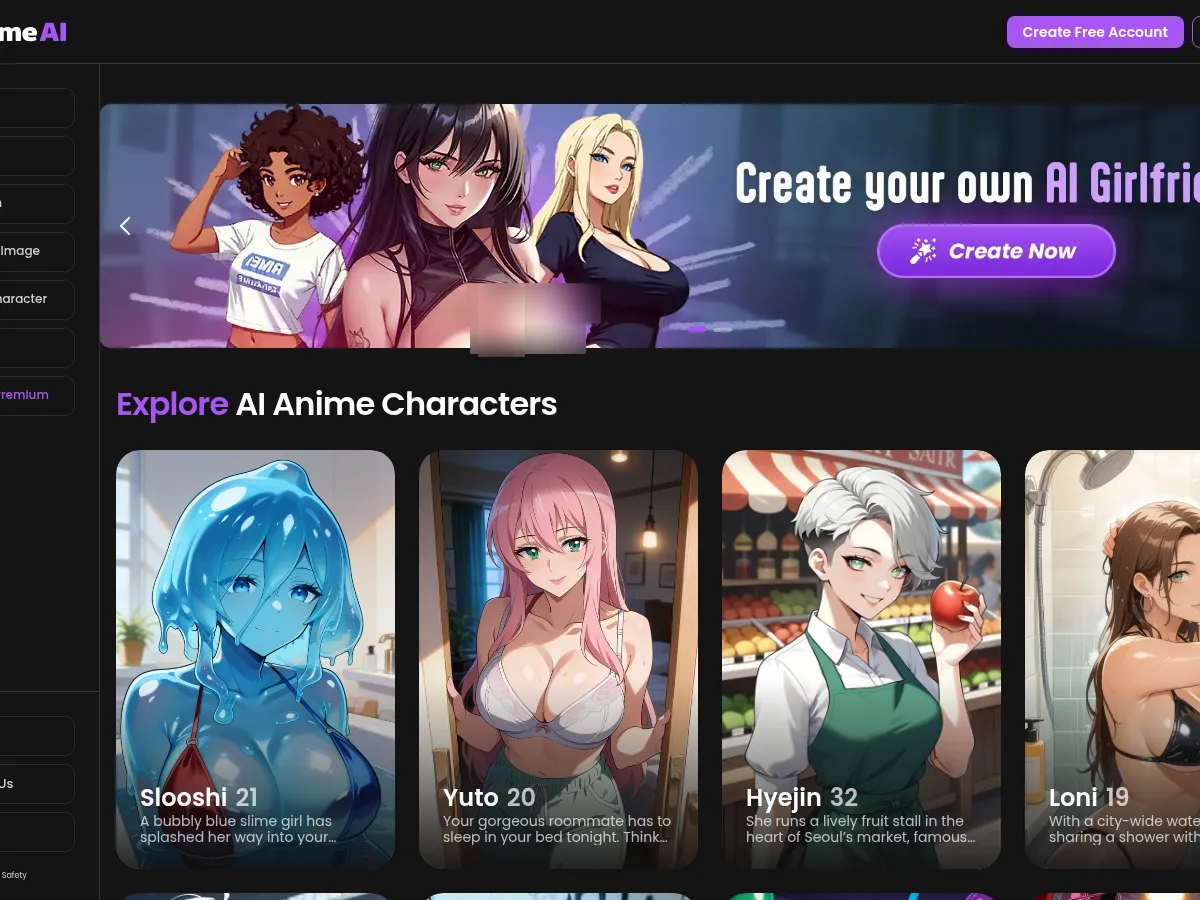 A heavily blurred, censored capture of the Yume AI homepage — only soft shapes are visible, no explicit or readable content